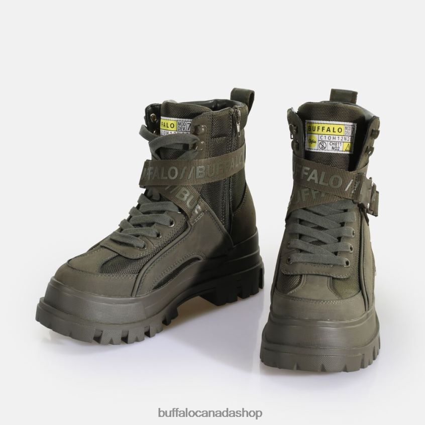 Aspha Com1 Laceup Mid vegan ankle boot Khaki Buffalo ZL64TZ582 |Boots