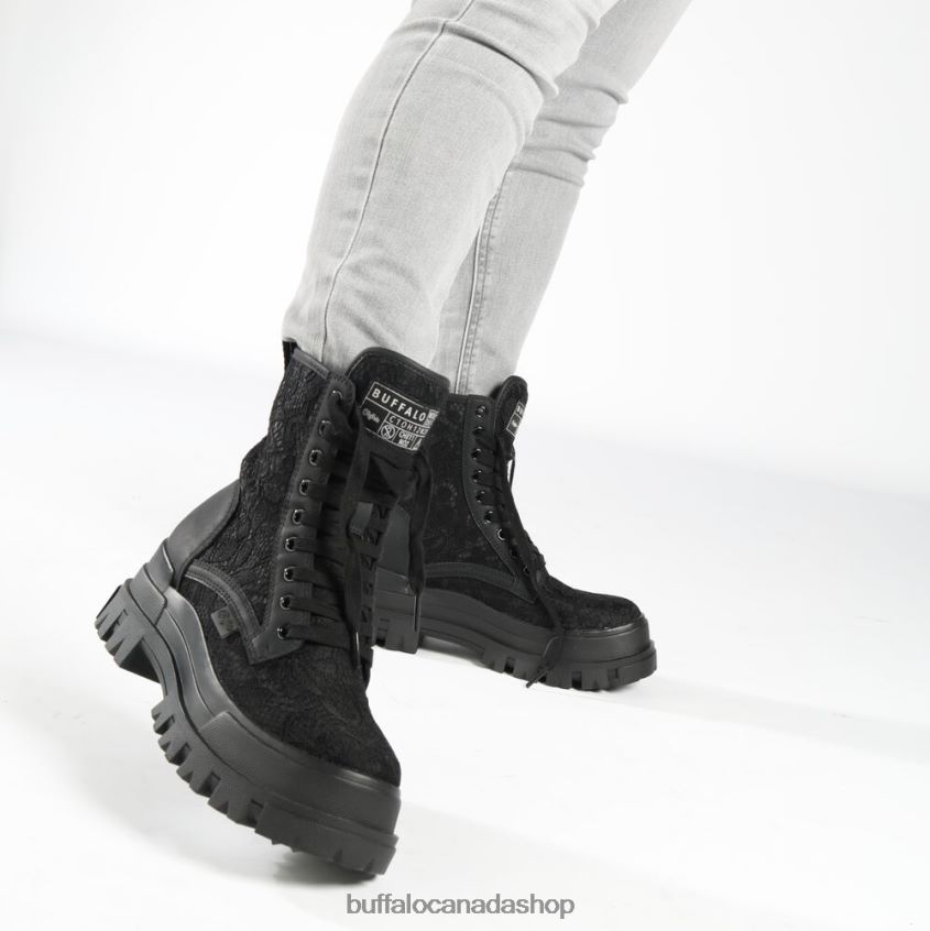 Aspha Lace Up Hi Ankle-Boot vegan Black Buffalo ZL64TZ431 |Boots