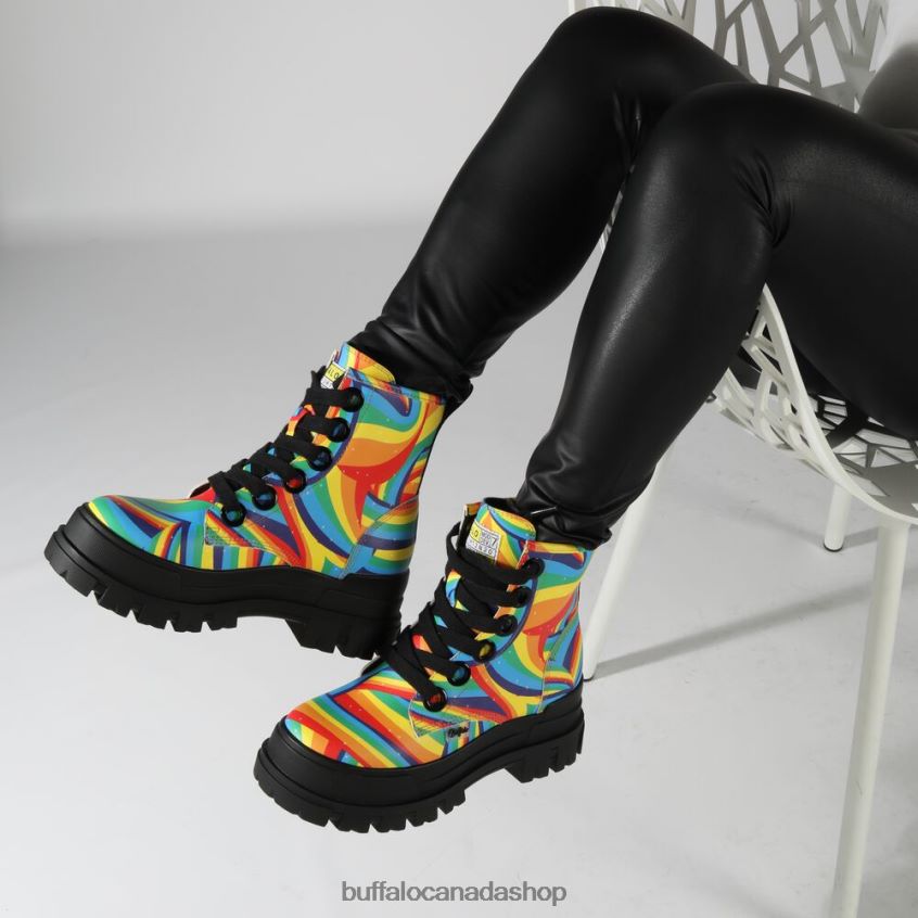 Aspha Lace Up Hi Ankle-Boot vegan Black Rainbow Buffalo ZL64TZ370 |Boots