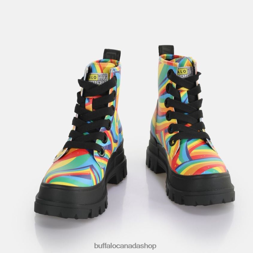 Aspha Lace Up Hi Ankle-Boot vegan Black Rainbow Buffalo ZL64TZ370 |Boots