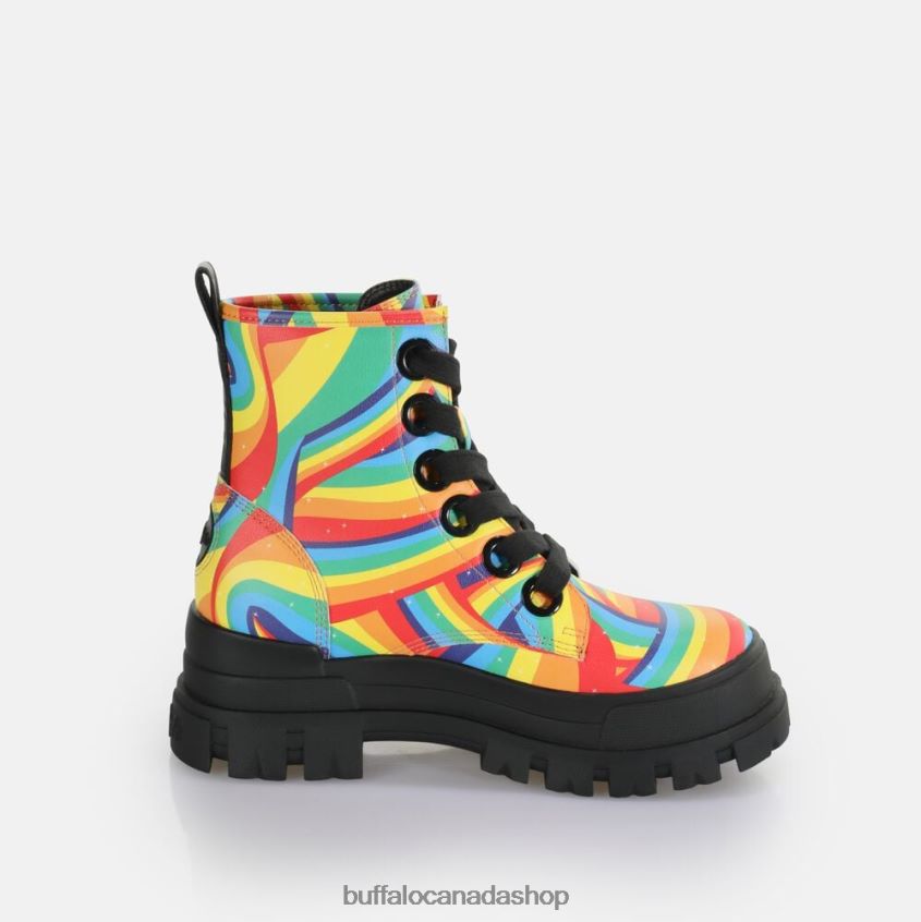 Aspha Lace Up Hi Ankle-Boot vegan Black Rainbow Buffalo ZL64TZ370 |Boots