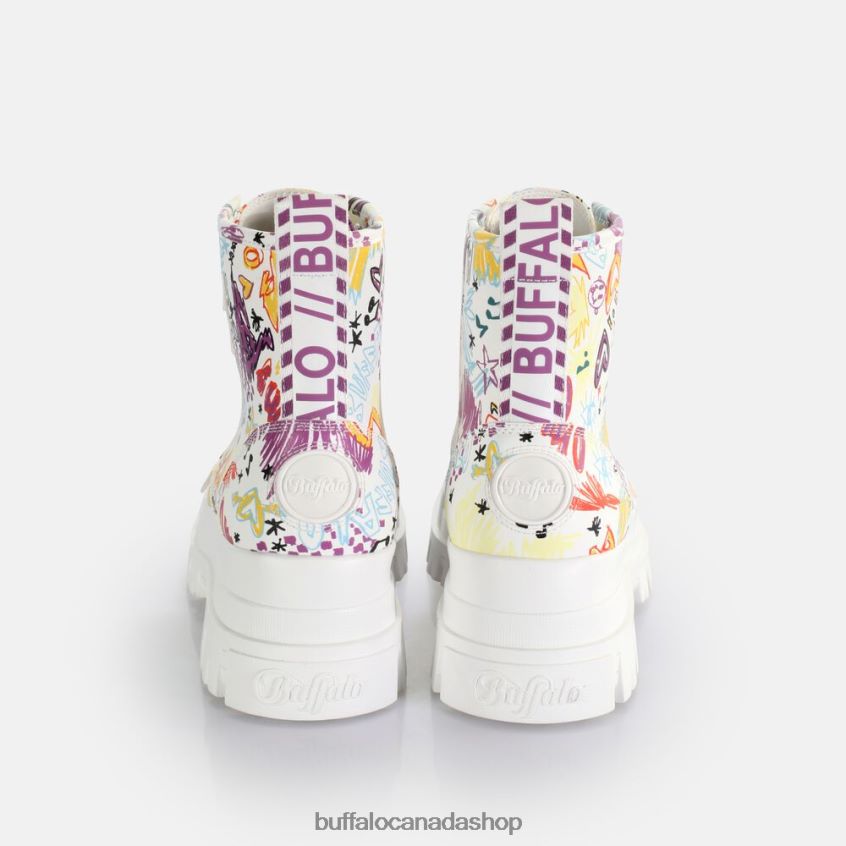 Aspha Lace Up Hi Ankle-Boot vegan White Graffiti Buffalo ZL64TZ375 |Boots