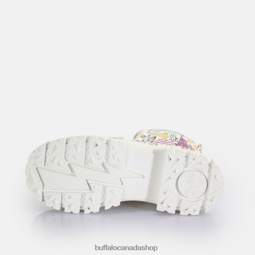 Aspha Lace Up Hi Ankle-Boot vegan White Graffiti Buffalo ZL64TZ375 |Boots