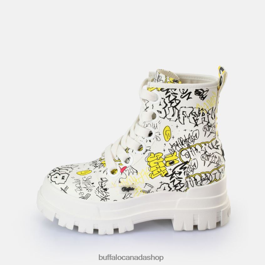 Aspha Lace Up Hi Ankle Boot vegan White Graffiti Buffalo ZL64TZ438 |Boots