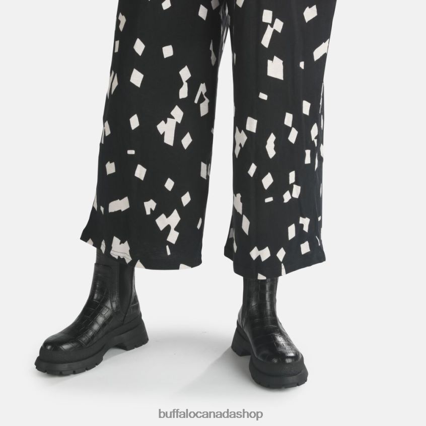 Simona Bootie Flat vegan Black In Crocodile Pattern Buffalo ZL64TZ459 |Boots