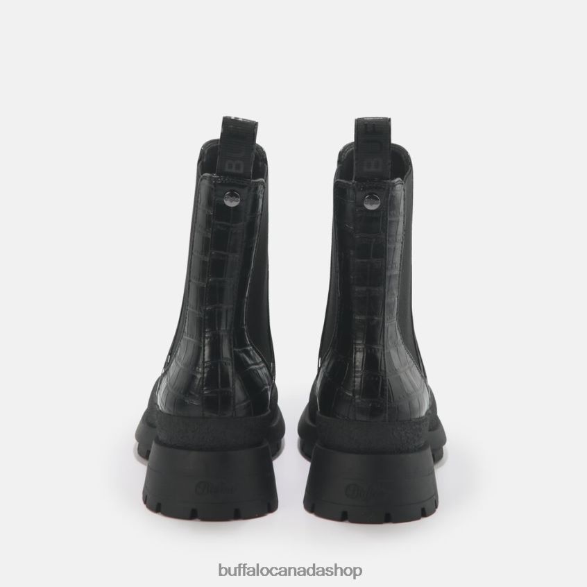 Simona Bootie Flat vegan Black In Crocodile Pattern Buffalo ZL64TZ459 |Boots