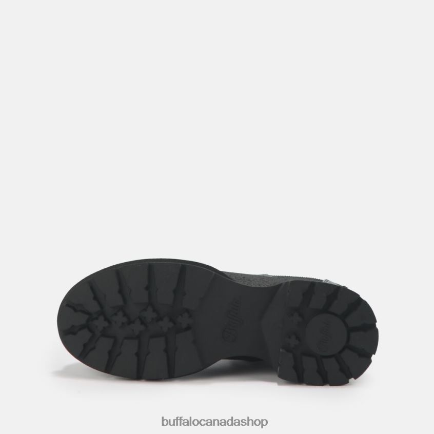 Simona Bootie Flat vegan Black In Crocodile Pattern Buffalo ZL64TZ459 |Boots