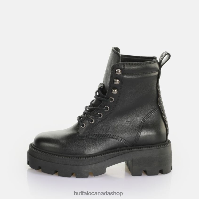 Square Laceup Mid Ankle Boot Black Buffalo ZL64TZ151 |Boots