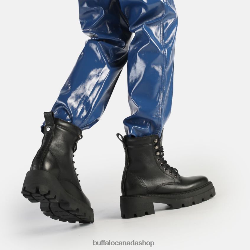 Square Laceup Mid Ankle Boot Black Buffalo ZL64TZ151 |Boots