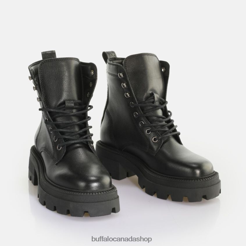 Square Laceup Mid Ankle Boot Black Buffalo ZL64TZ151 |Boots