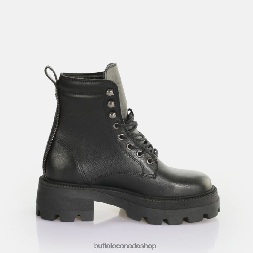 Square Laceup Mid Ankle Boot Black Buffalo ZL64TZ151 |Boots