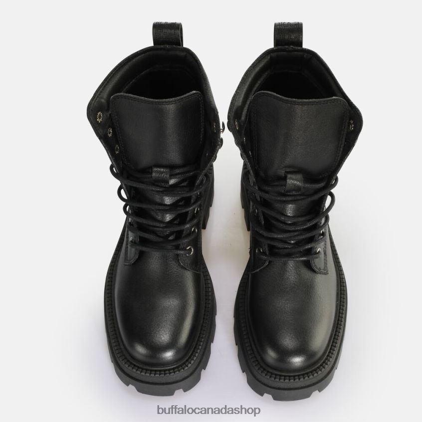 Square Laceup Mid Ankle Boot Black Buffalo ZL64TZ151 |Boots