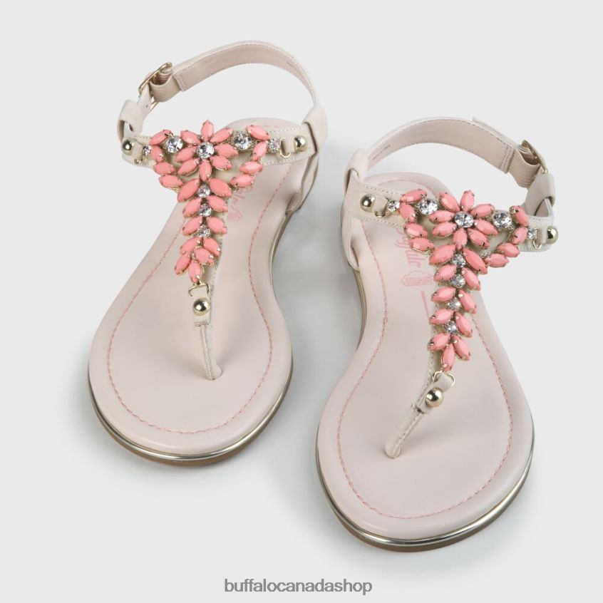 Rosalie vegan flat sandals suede look Beige/Coral Buffalo ZL64TZ340 |Sandals