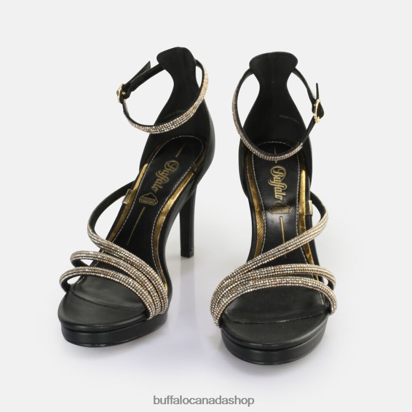 Serena Shine heeled sandal vegan Black/Gold Buffalo ZL64TZ624 |Sandals