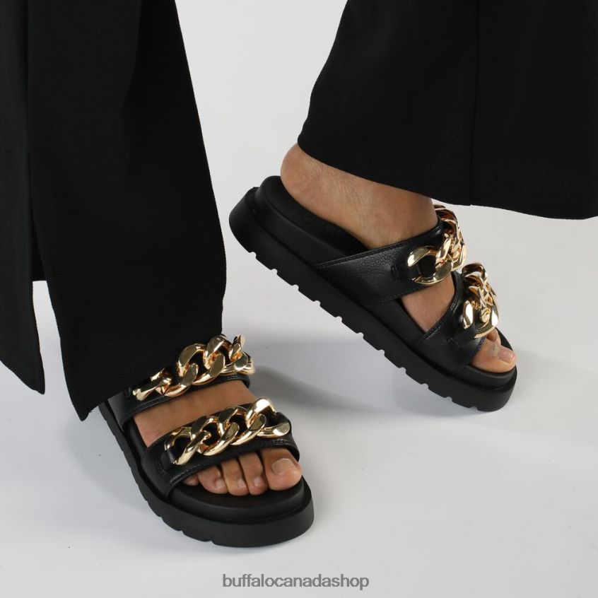 Eve Loop Platform Slide vegan Black/Gold Buffalo ZL64TZ833 |Slides