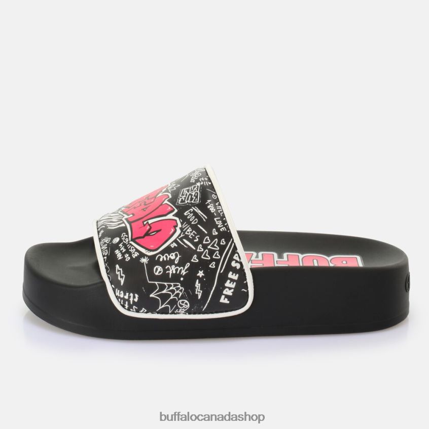Lake Graffiti Platform Slide vegan Black Buffalo ZL64TZ183 |Slides