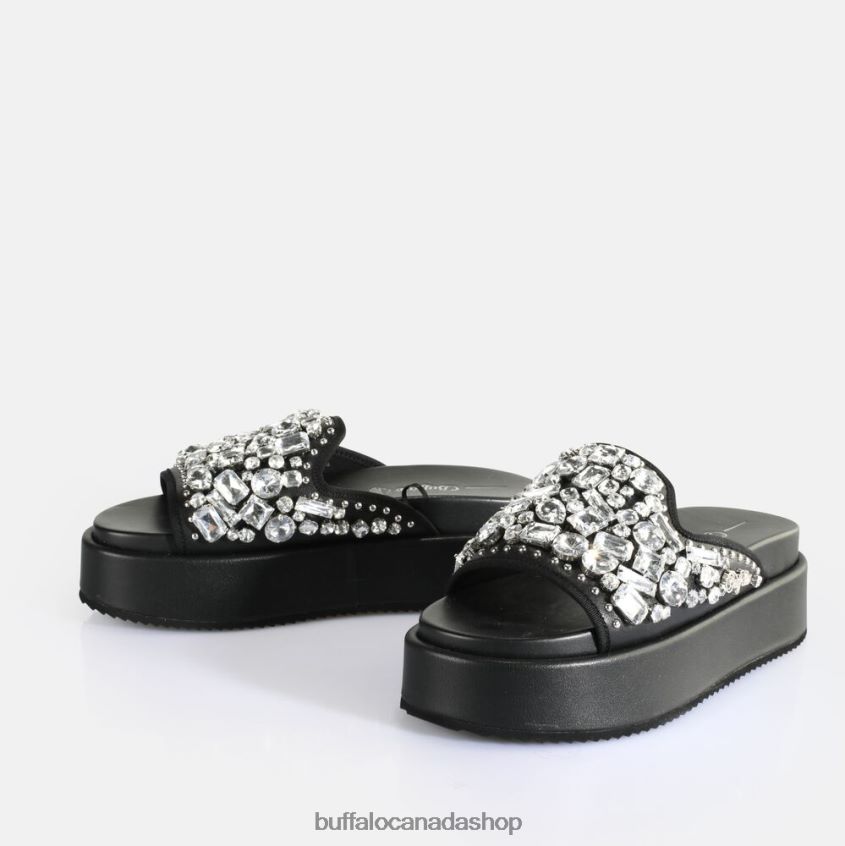 Noa Glam Slide Platform Sandals vegan Black Buffalo ZL64TZ60 |Slides